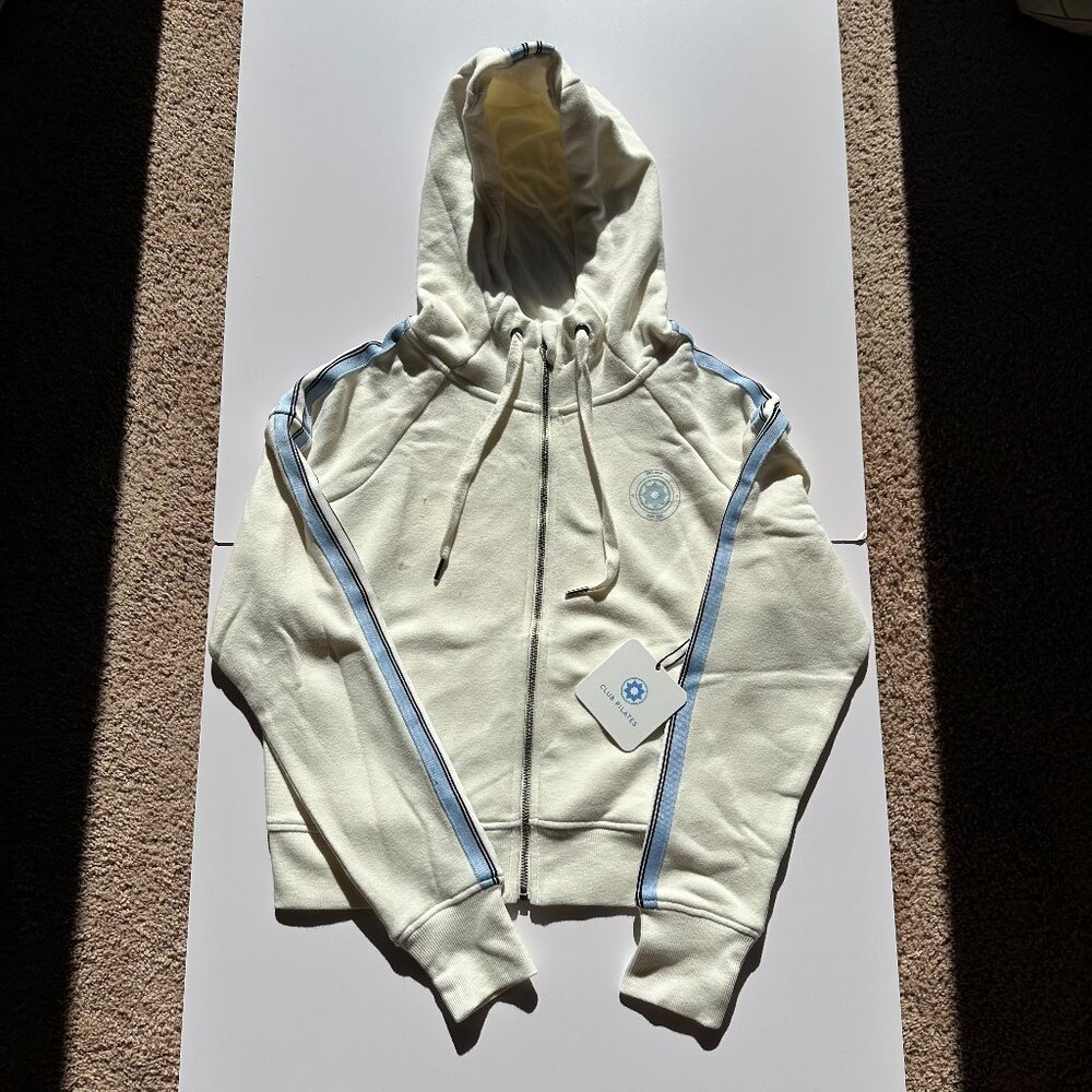 Club Pilates Full Zip Striped Hoodie Ivory